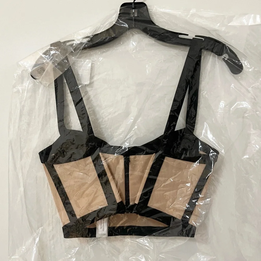 Alice + Olivia Helene Striped Bustier Top in Black/Almond - Picture 9 of 9